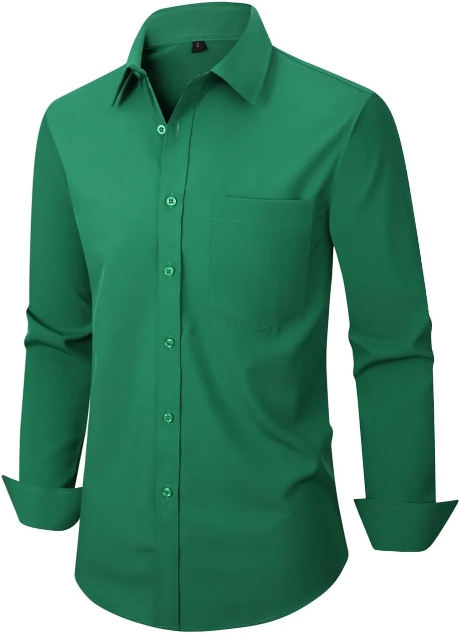 Men's Dress Shirts Long Sleeve Button Down Shirt Business Formal Stretch Shirt Regular Fit with Pockets