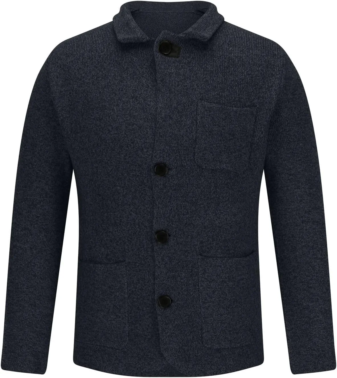 Mens Fashion Knitted Blazers Sweaters Button Down Stand Collar Cardigan Long Sleeve Casual Sweater with Pockets