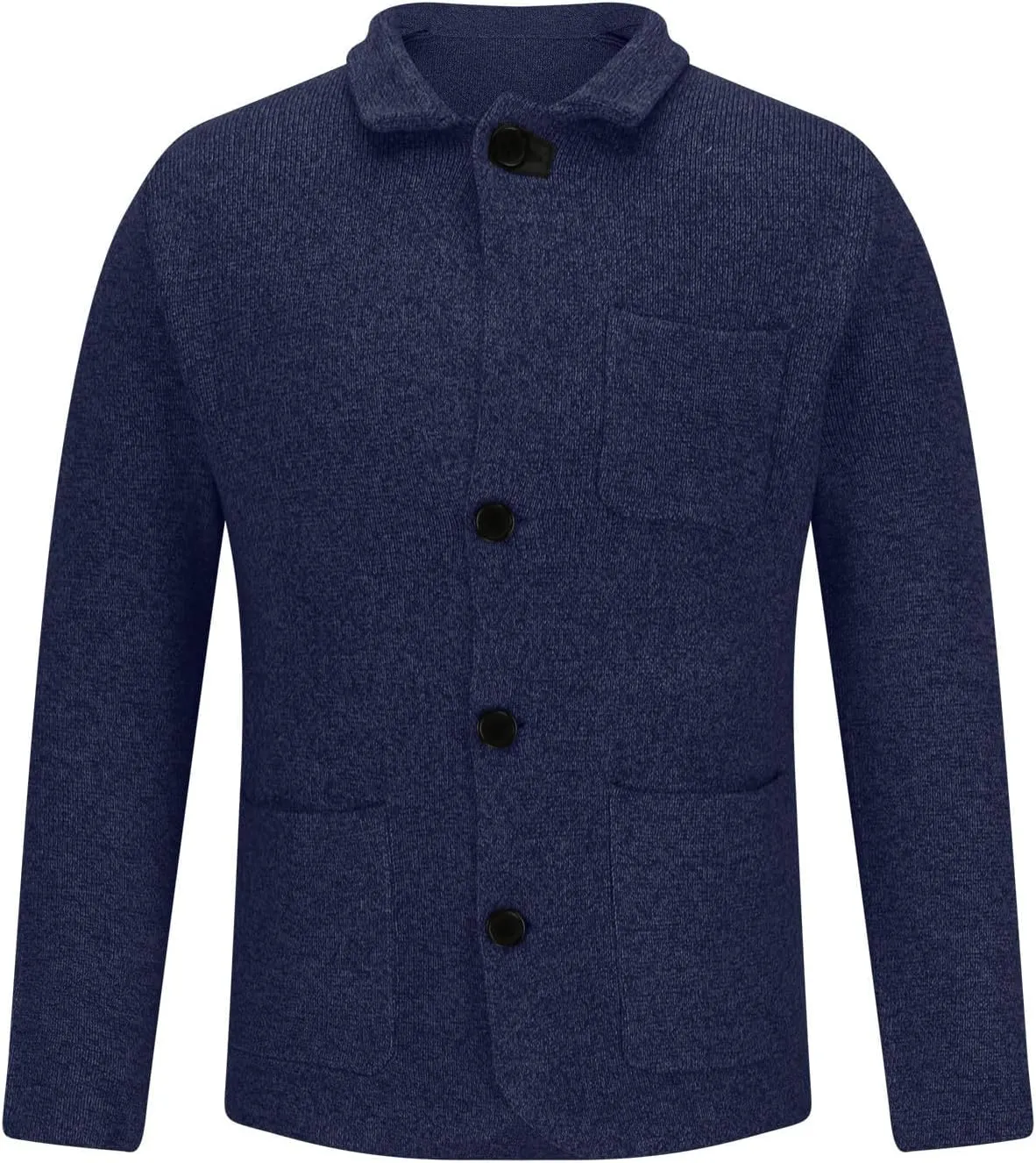 Mens Fashion Knitted Blazers Sweaters Button Down Stand Collar Cardigan Long Sleeve Casual Sweater with Pockets