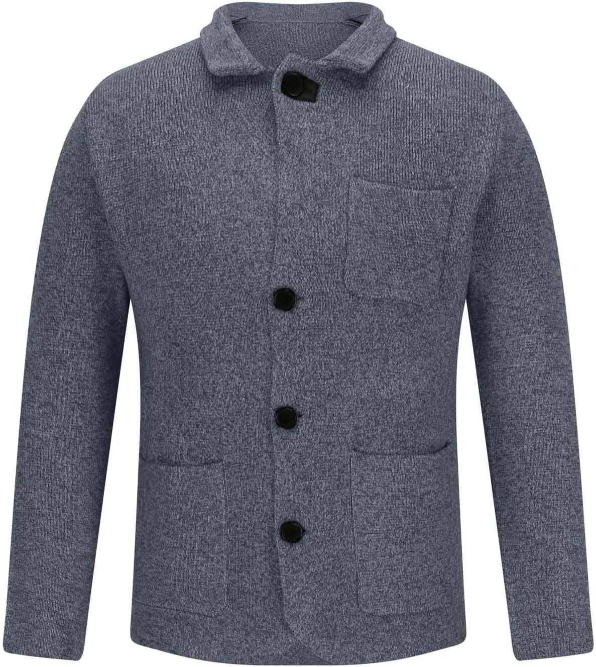 Mens Fashion Knitted Blazers Sweaters Button Down Stand Collar Cardigan Long Sleeve Casual Sweater with Pockets