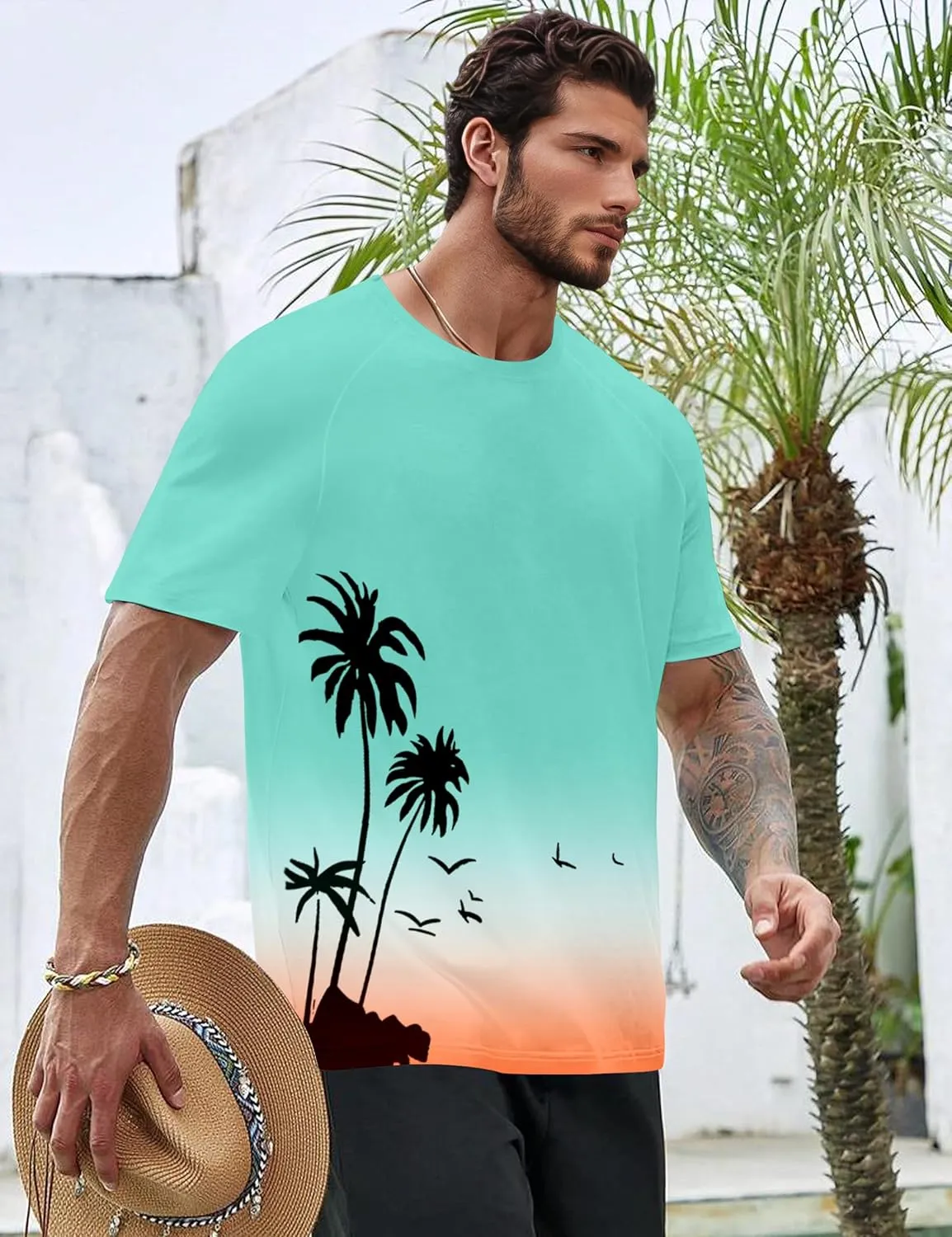 Mens Graphic T-Shirts Fashion Crew Neck Tshirts Gym Muscle Athletic Workout Summer Tee Shirt Top for Man