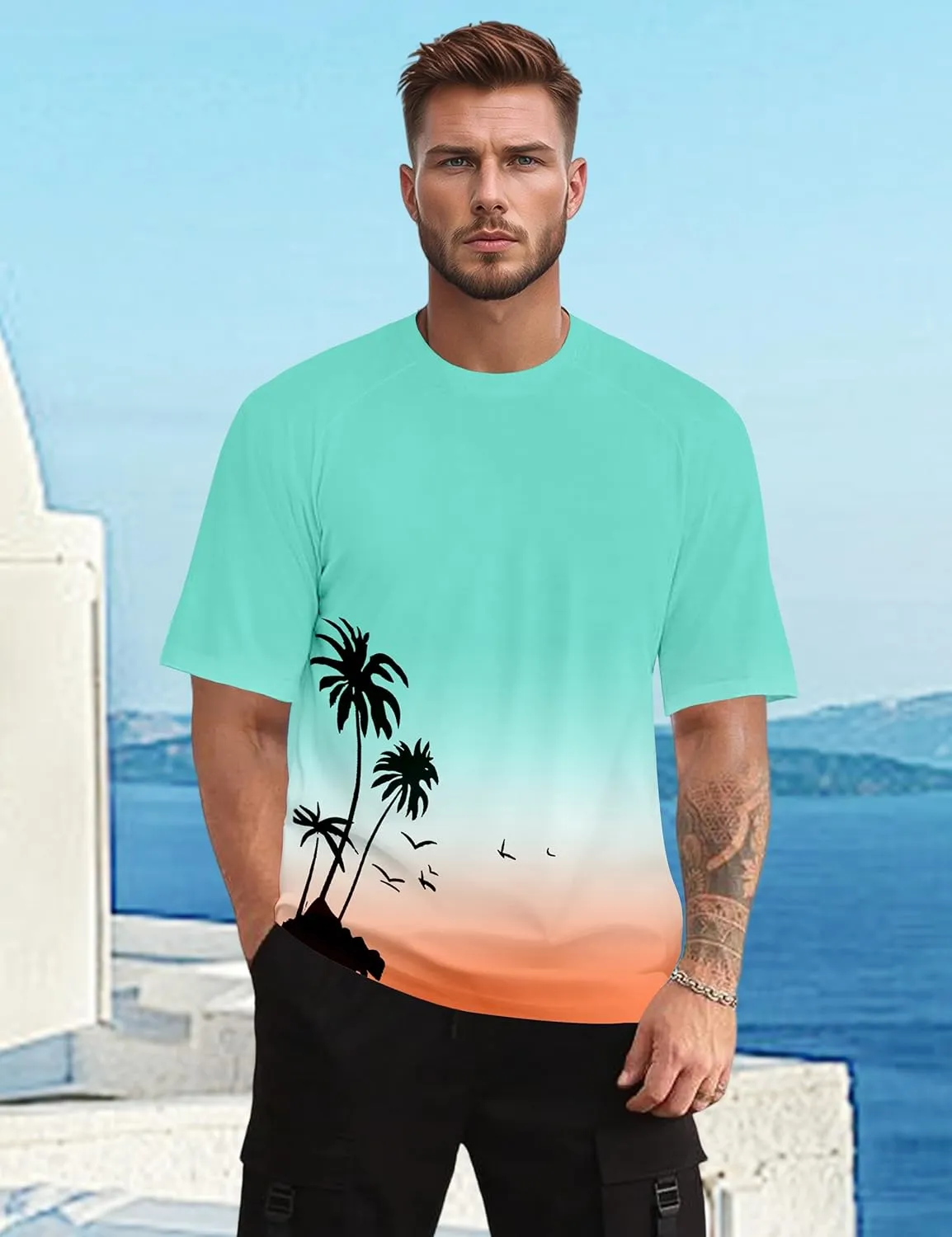 Mens Graphic T-Shirts Fashion Crew Neck Tshirts Gym Muscle Athletic Workout Summer Tee Shirt Top for Man