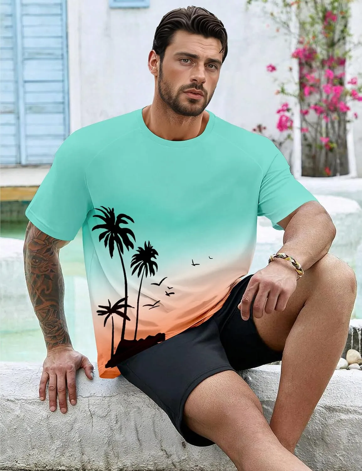 Mens Graphic T-Shirts Fashion Crew Neck Tshirts Gym Muscle Athletic Workout Summer Tee Shirt Top for Man