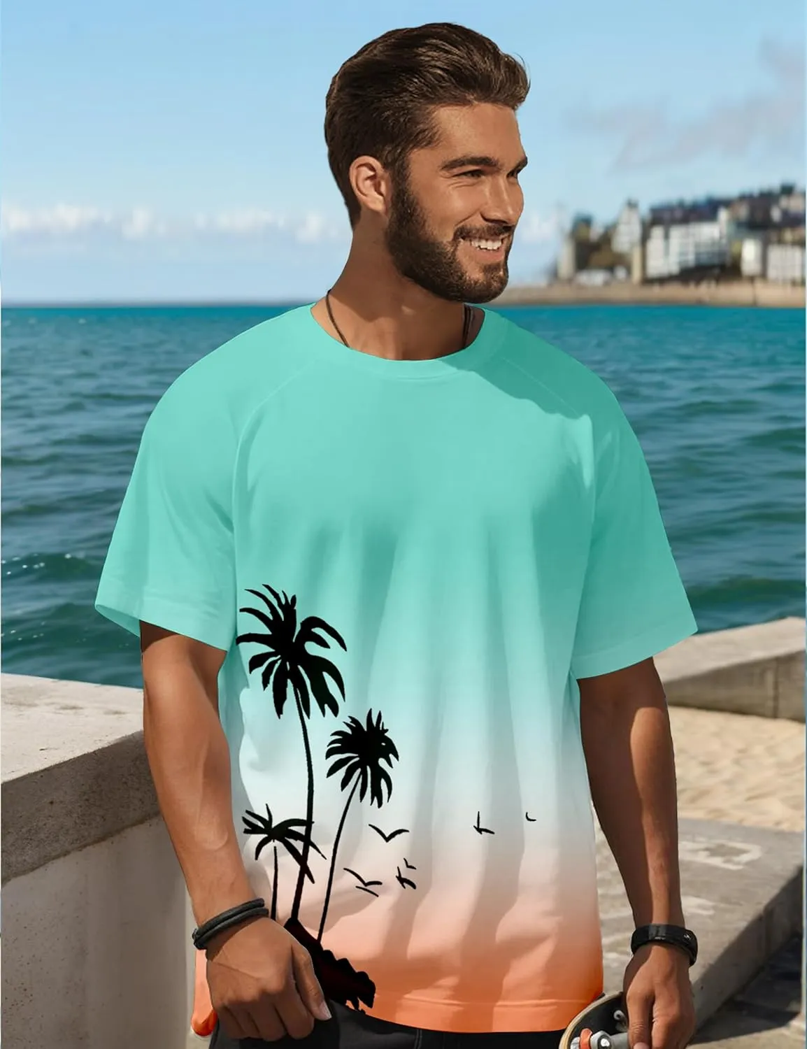 Mens Graphic T-Shirts Fashion Crew Neck Tshirts Gym Muscle Athletic Workout Summer Tee Shirt Top for Man