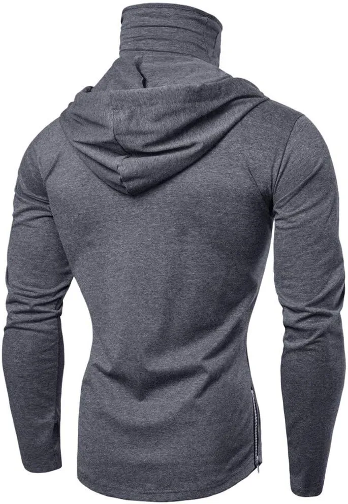Mens Hoodie with Face_Mask Halloween Turtleneck Compression Top Quick Dry Baselayer Running Long Sleeve Sportwear