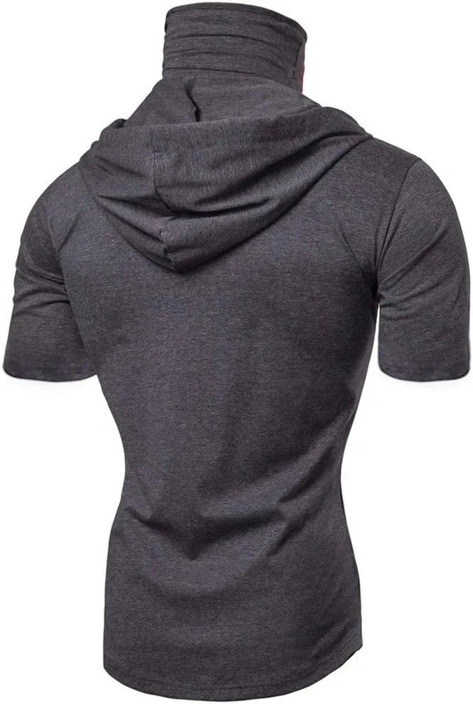 Mens Hoodie with Face_Mask Halloween Turtleneck Compression Top Quick Dry Baselayer Running Long Sleeve Sportwear