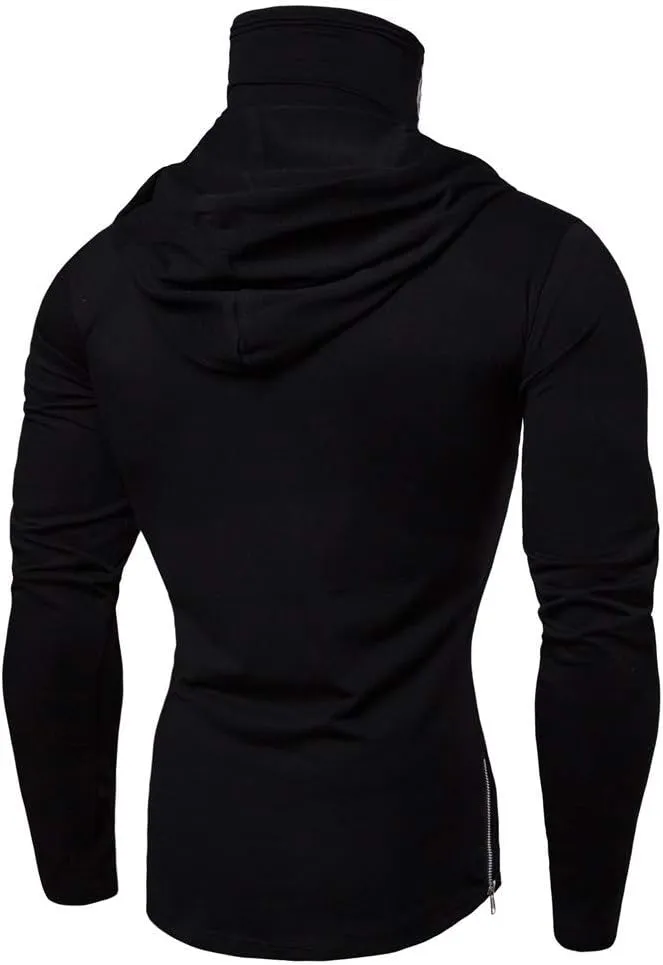 Mens Hoodie with Face_Mask Halloween Turtleneck Compression Top Quick Dry Baselayer Running Long Sleeve Sportwear