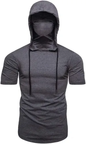 Mens Hoodie with Face_Mask Halloween Turtleneck Compression Top Quick Dry Baselayer Running Long Sleeve Sportwear