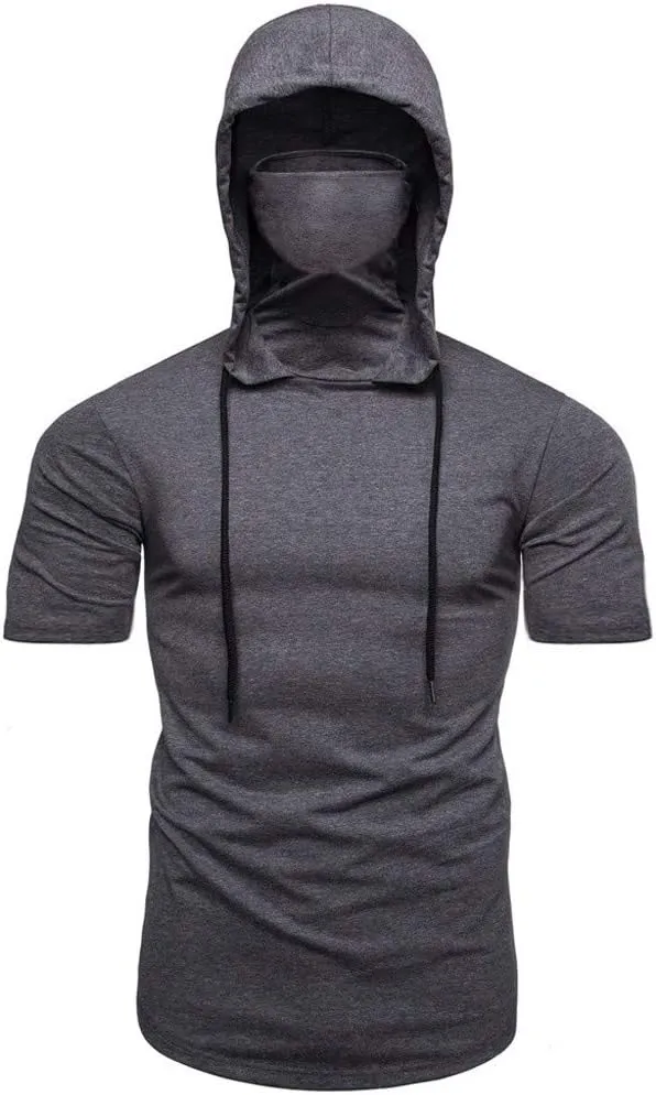 Mens Hoodie with Face_Mask Halloween Turtleneck Compression Top Quick Dry Baselayer Running Long Sleeve Sportwear