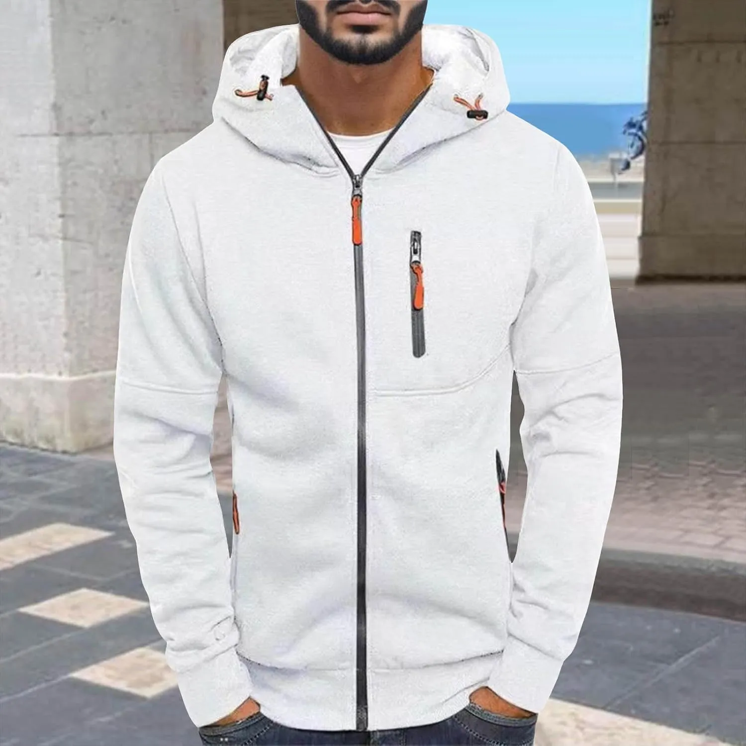 Mens Hoodies Pullover Oversized Long Sleeve Full Zip up Hooded Sweatshirt Drawstring Casual Jacket Sweater Fall