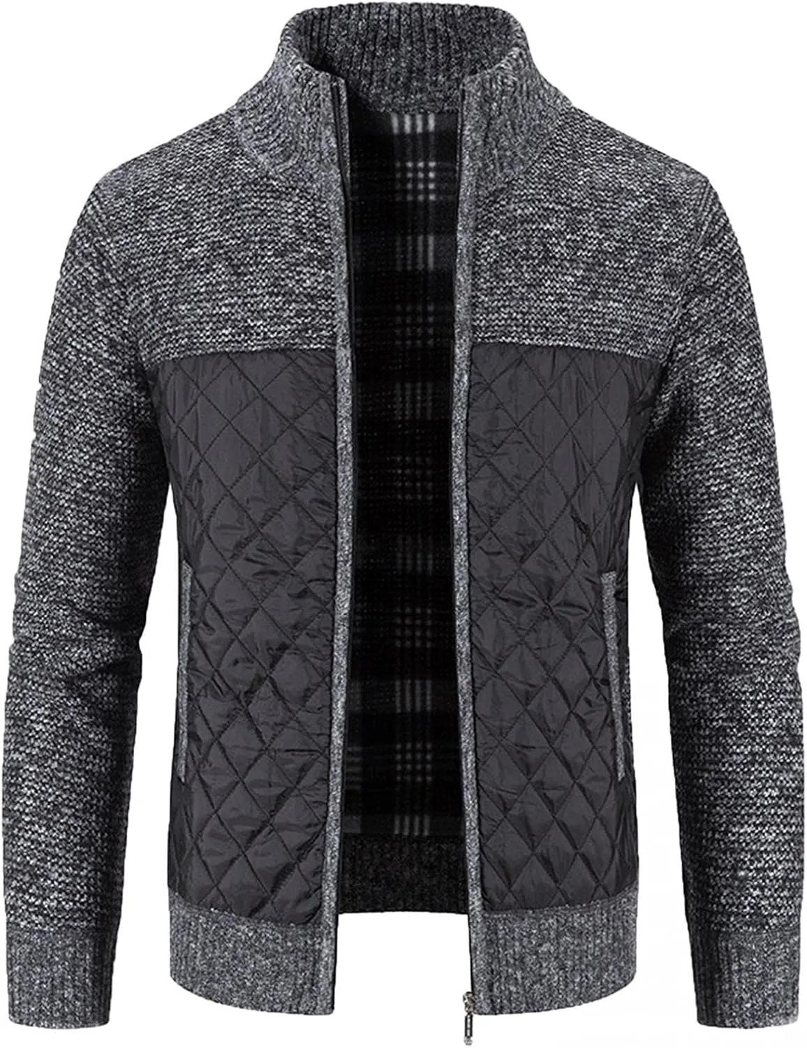 Men's Knitted Cardigan Sweater Thick Slim Fit Full Zip Sweaters Coat Cotton Padded Polar Fleece Lined Windproof Jacket