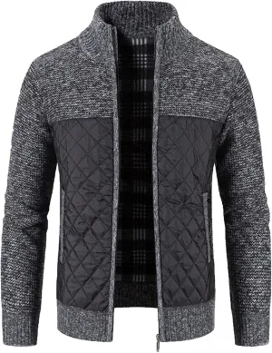 Men's Knitted Cardigan Sweater Thick Slim Fit Full Zip Sweaters Coat Cotton Padded Polar Fleece Lined Windproof Jacket