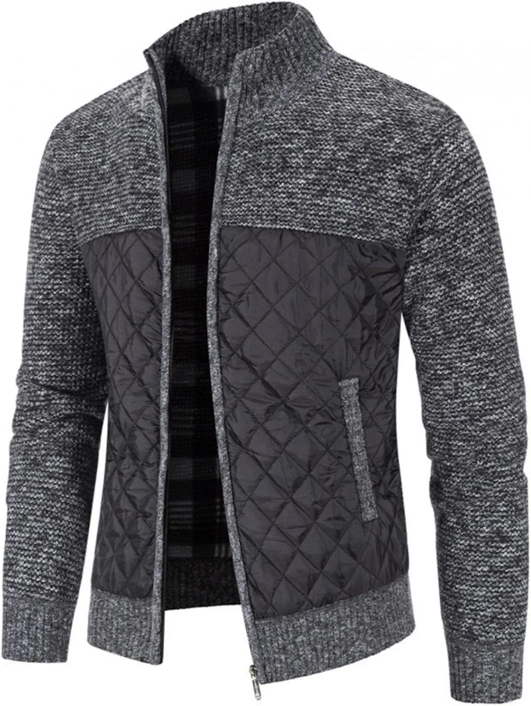 Men's Knitted Cardigan Sweater Thick Slim Fit Full Zip Sweaters Coat Cotton Padded Polar Fleece Lined Windproof Jacket