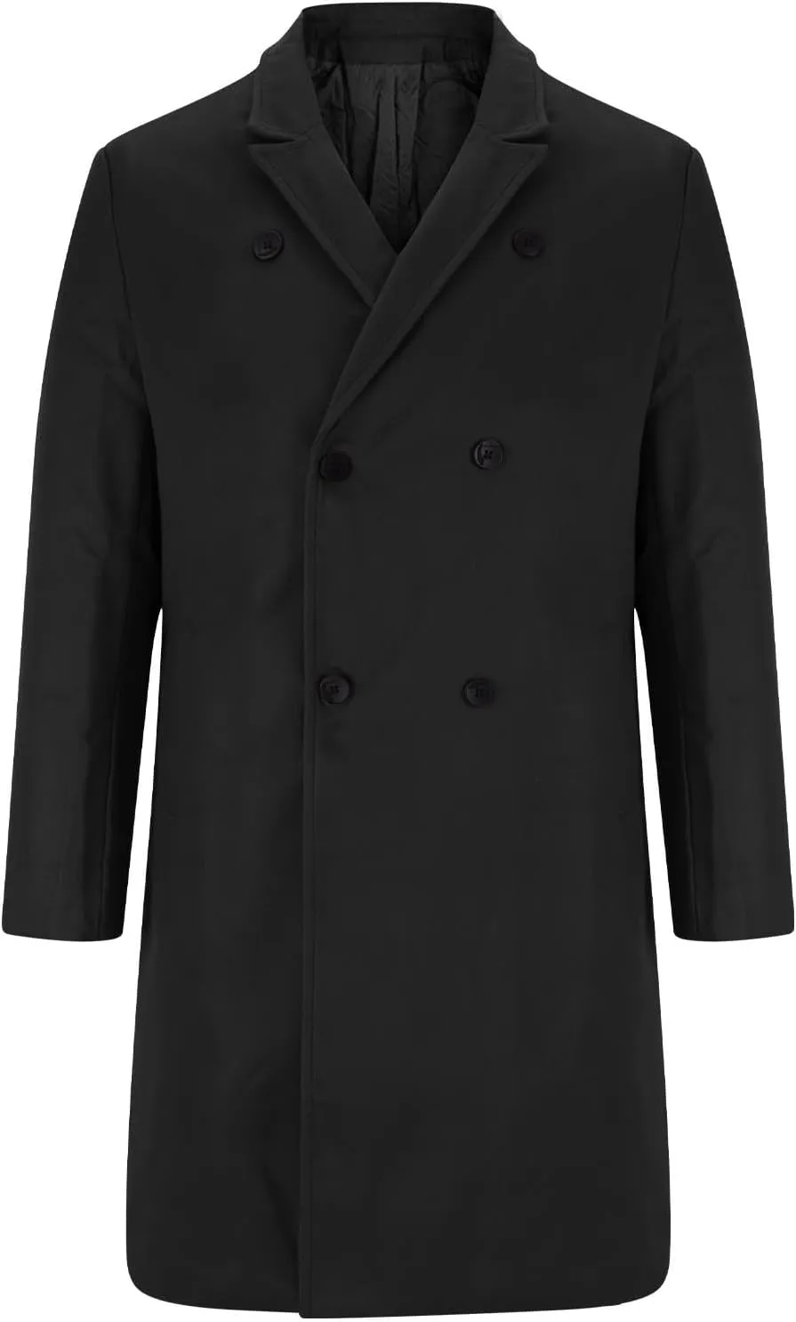 Mens Lapel Overcoat Winter Warm Wool Long Coats Double Breasted Solid Woolen Blend Peacoat Button Up Long Jackets