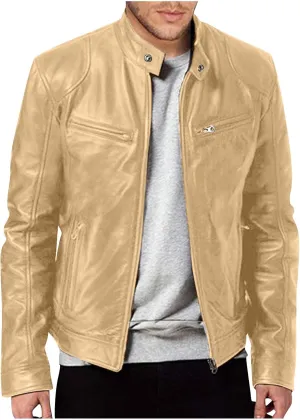 Men'S Leather Jacket Fashion Men Autumn Winter Warm Casual Leather Zipper Long Sleeve Jacket Coat