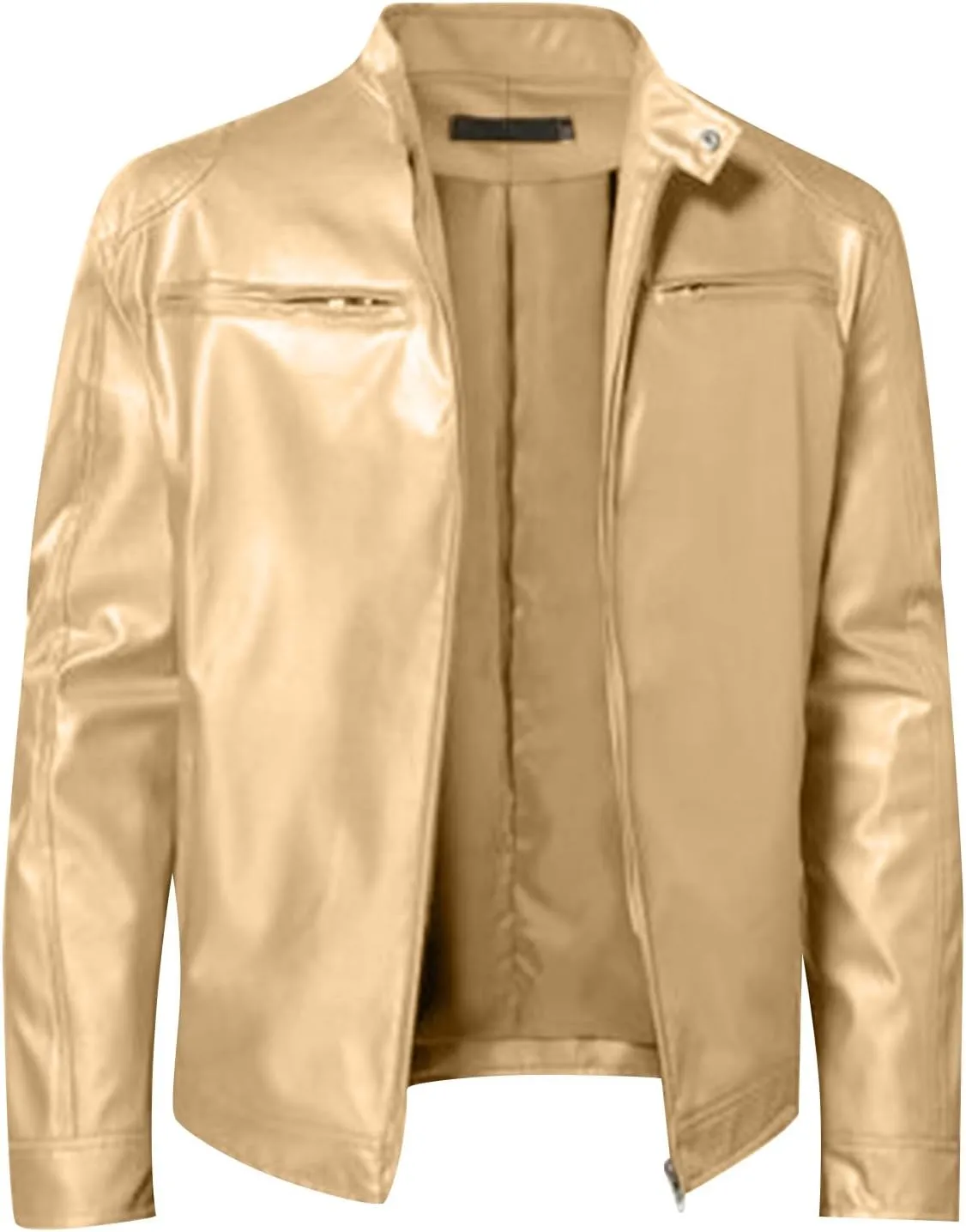 Men'S Leather Jacket Fashion Men Autumn Winter Warm Casual Leather Zipper Long Sleeve Jacket Coat
