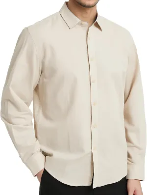 Men's Long Sleeve Button Down Cotton Linen Shirt Casual Lightweight Beach Shirt