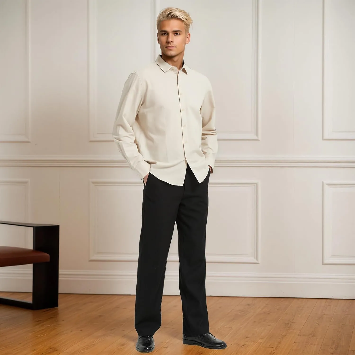 Men's Long Sleeve Button Down Cotton Linen Shirt Casual Lightweight Beach Shirt