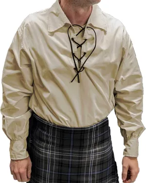 Mens Long Sleeve Shirt, Jacobite Ghillie Shirt for Kilts, w/Leather Tie