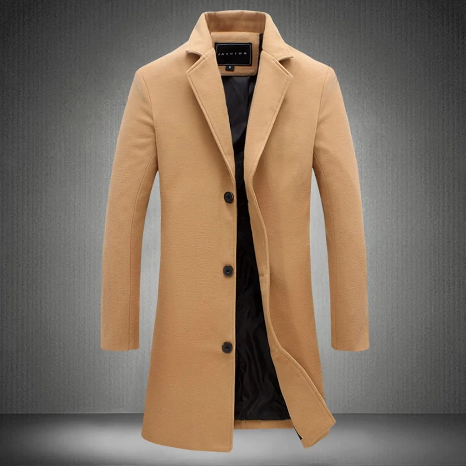 Men's Long Trench Coat Notched Collared Button Down Pea Coat Fall Winter Windproof Windbreaker Jackets Trendy Outfits