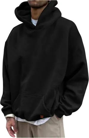Mens Oversized Hoodies Pullover Solid Vintage Long Sleeve Sweatshirt Heavyweight Baggy Streetwear Top Athletic