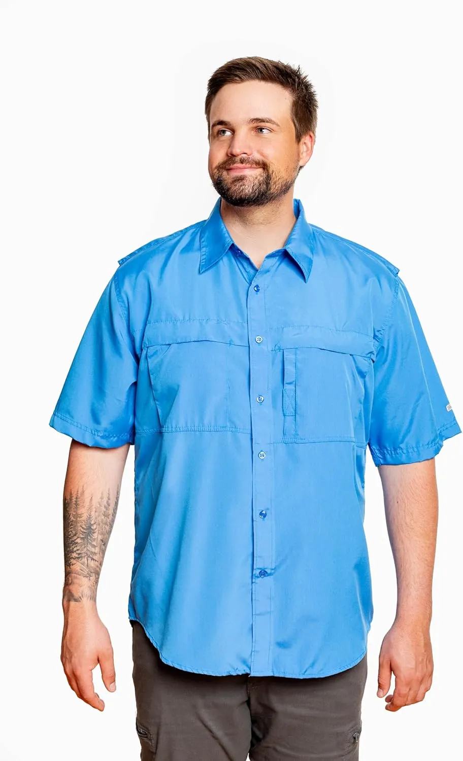 Men's Pescador Polyester Short Sleeve Fishing Shirt Wicking Fabric Sun Protection Casual Button Down Shirt