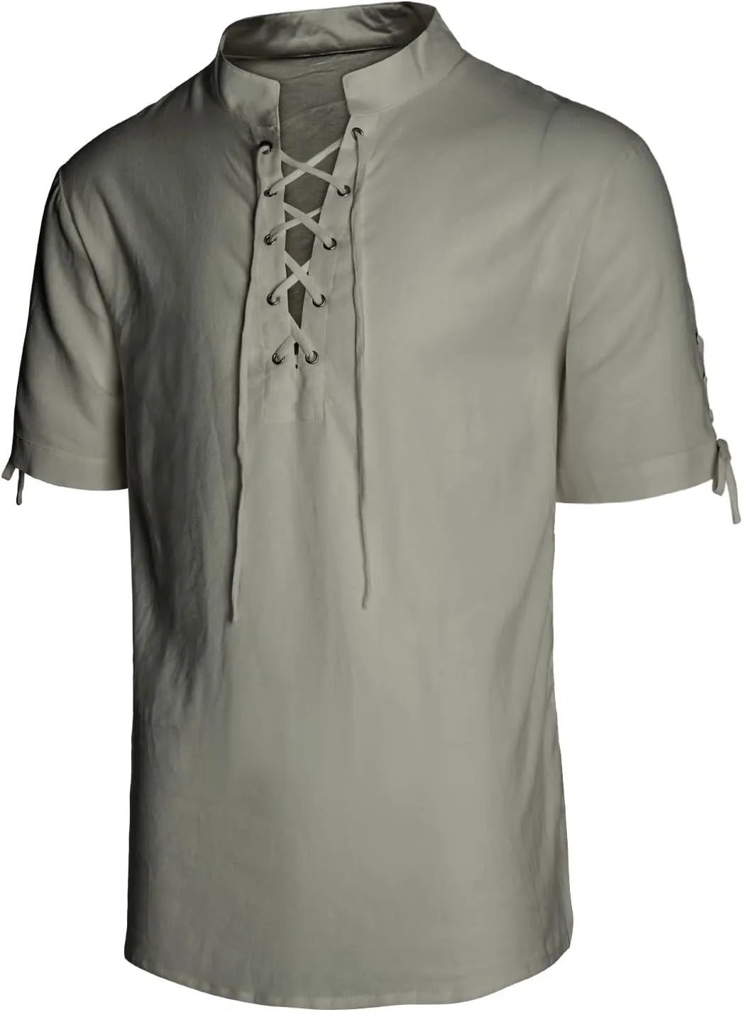 Men's Pirate Shirt Renaissance Medieval Viking Shirt Linen Short Sleeve Lace Up Top Halloween Costume