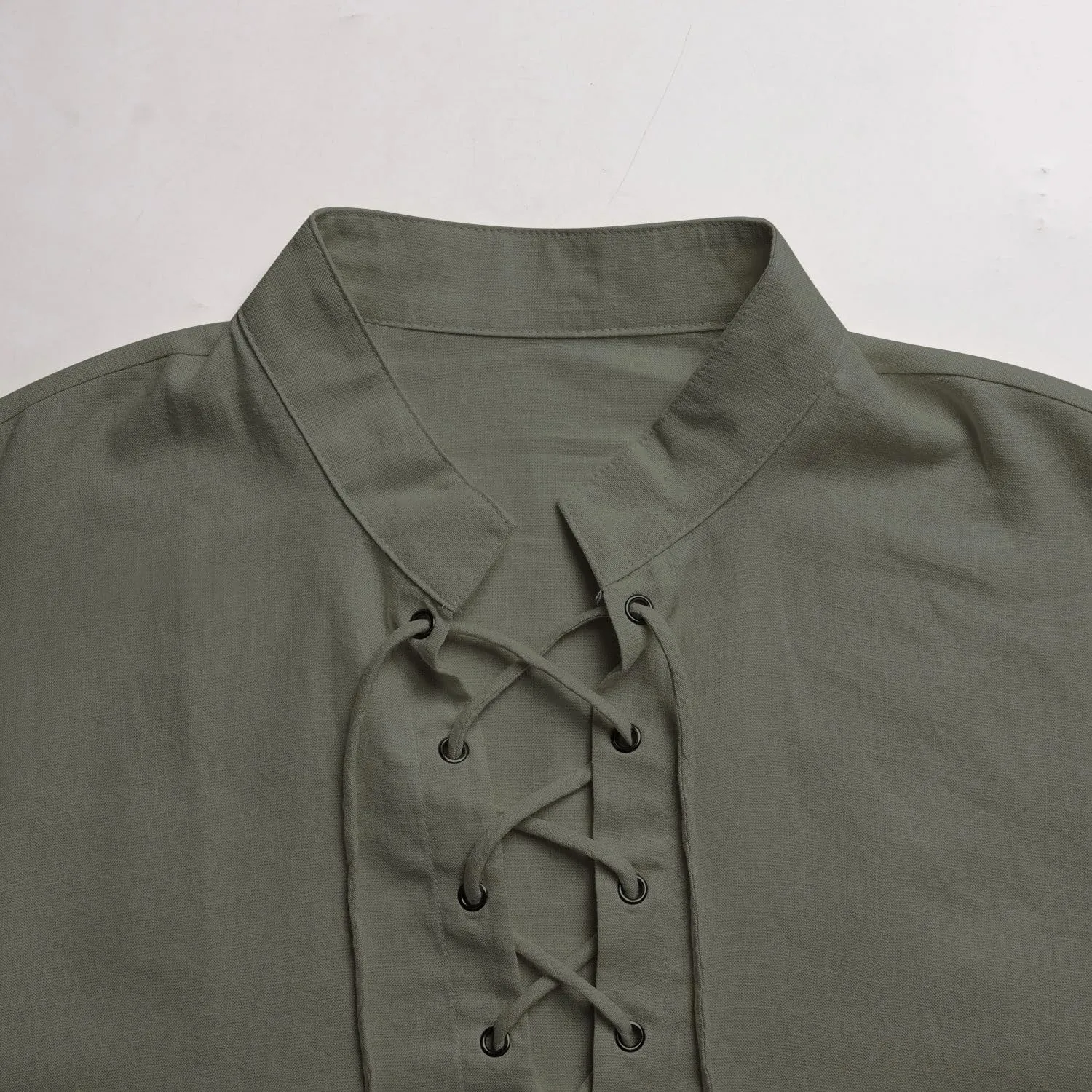 Men's Pirate Shirt Renaissance Medieval Viking Shirt Linen Short Sleeve Lace Up Top Halloween Costume