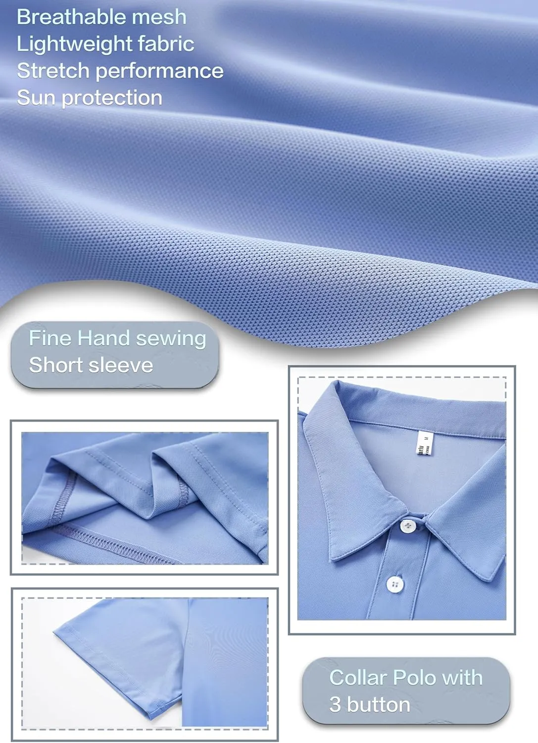 Mens Polo Shirts Collar Short Sleeve Golf Shirt Quicky Dry Moisture Wicking Lightweight Polo T-Shirt