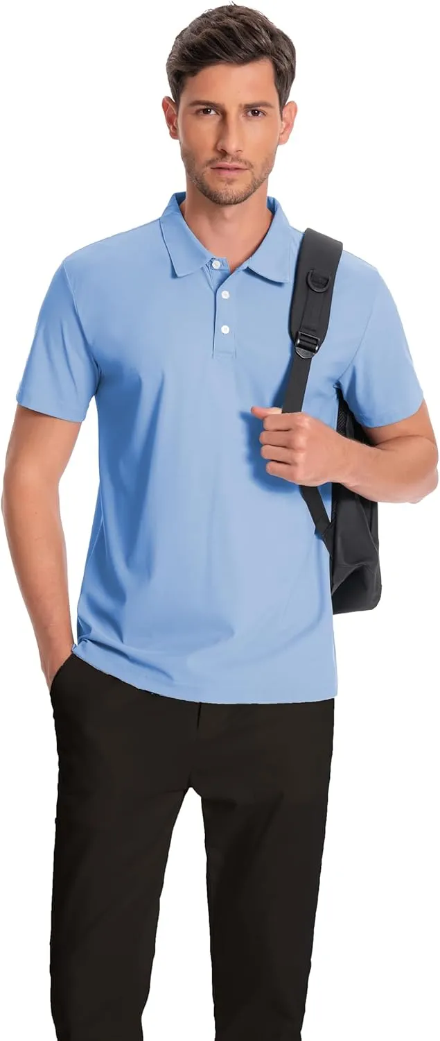 Mens Polo Shirts Collar Short Sleeve Golf Shirt Quicky Dry Moisture Wicking Lightweight Polo T-Shirt