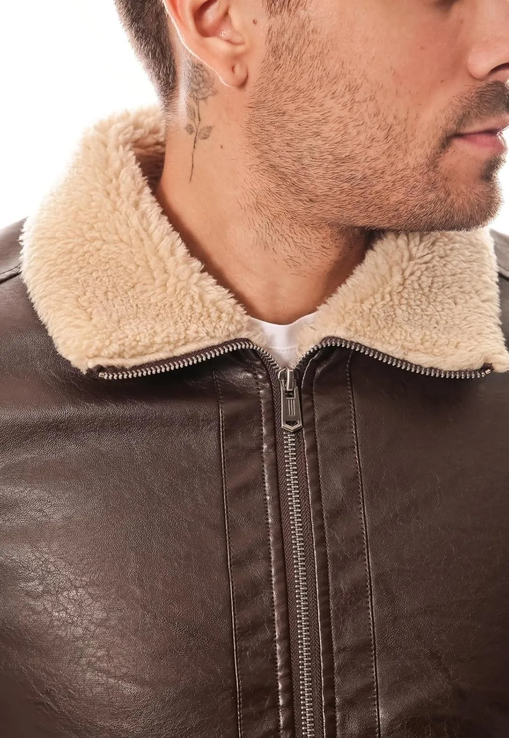 Men's PU Faux Leather Winter Jacket  Fleece Lined, Zipper Down, Warm, Stylish, Water-Resistant, Comfortable & Durable