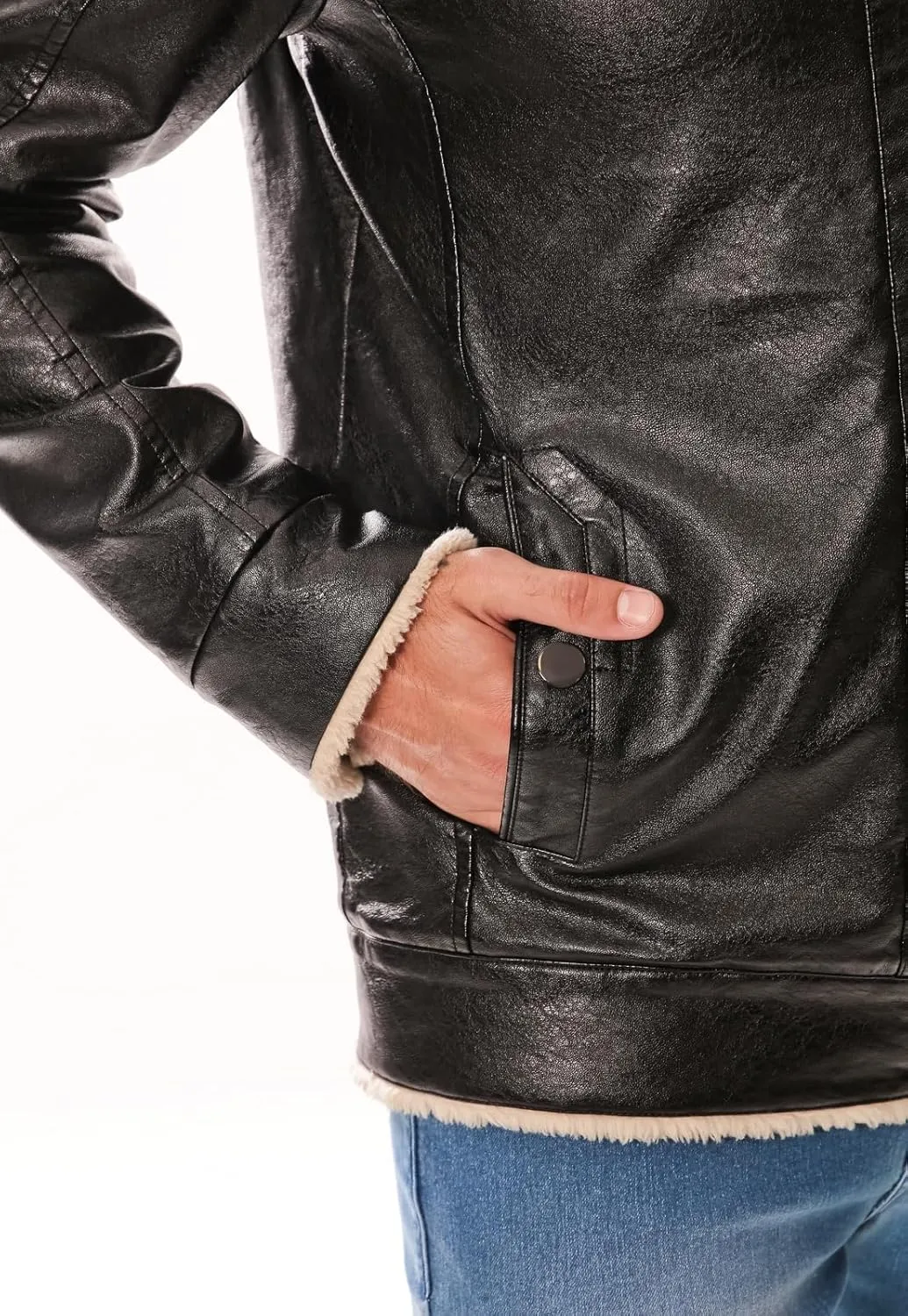 Men's PU Faux Leather Winter Jacket  Fleece Lined, Zipper Down, Warm, Stylish, Water-Resistant, Comfortable & Durable
