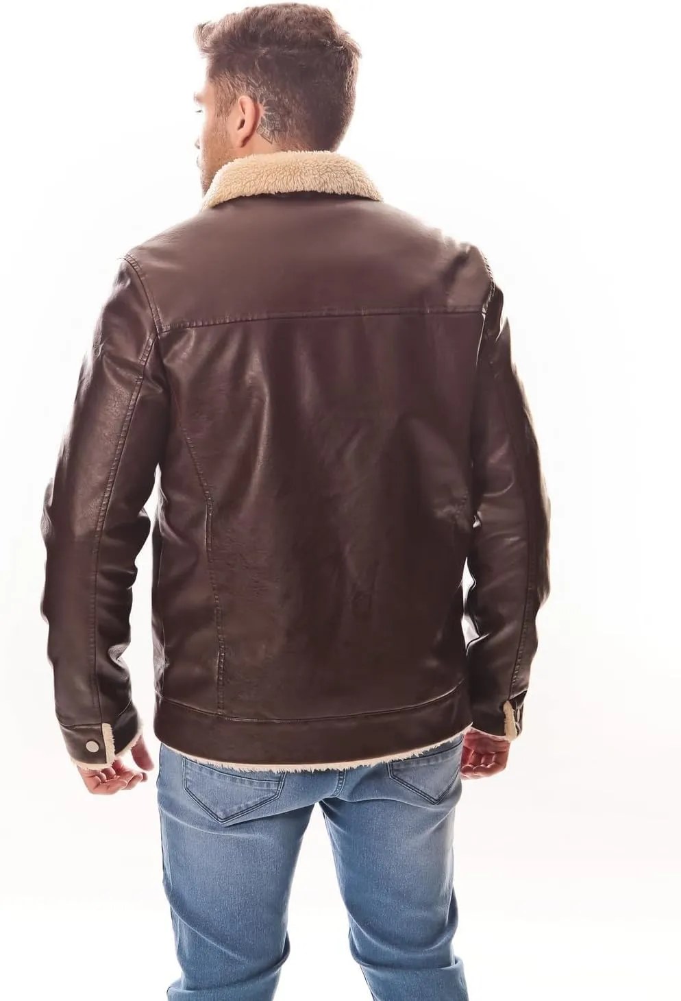 Men's PU Faux Leather Winter Jacket  Fleece Lined, Zipper Down, Warm, Stylish, Water-Resistant, Comfortable & Durable