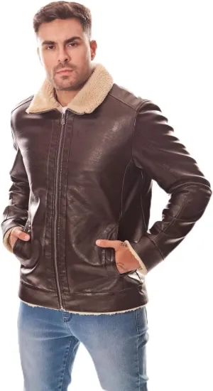 Men's PU Faux Leather Winter Jacket  Fleece Lined, Zipper Down, Warm, Stylish, Water-Resistant, Comfortable & Durable