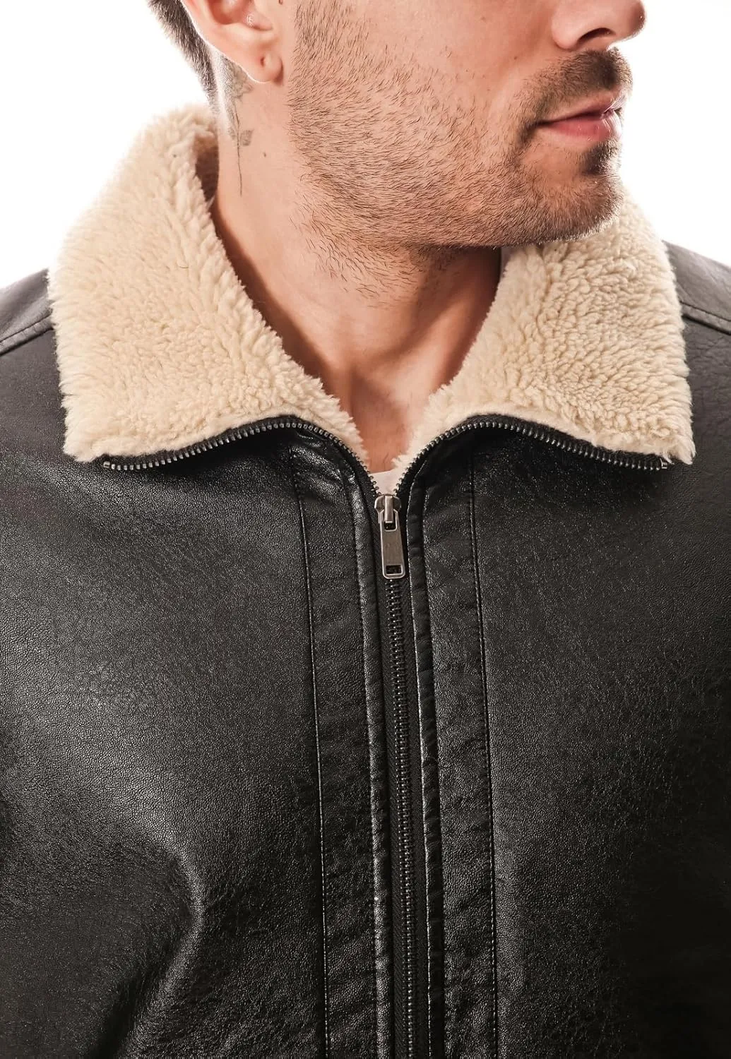 Men's PU Faux Leather Winter Jacket  Fleece Lined, Zipper Down, Warm, Stylish, Water-Resistant, Comfortable & Durable