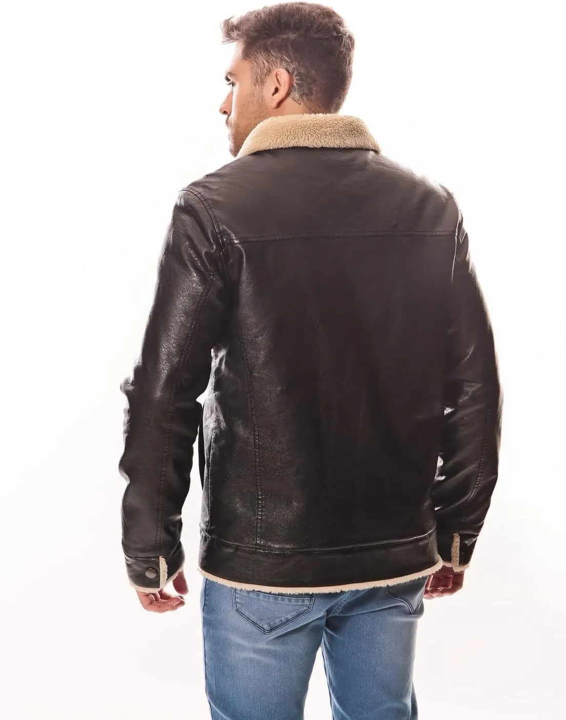 Men's PU Faux Leather Winter Jacket  Fleece Lined, Zipper Down, Warm, Stylish, Water-Resistant, Comfortable & Durable