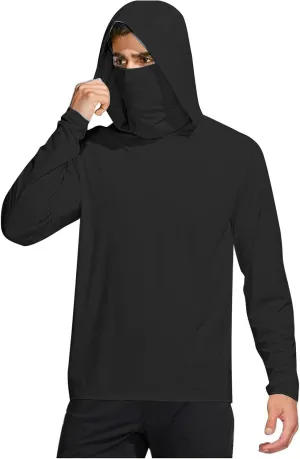 Men's Rash Guard Sun Hoodie with Mask UPF 50  Long Sleeve Shirt Outdoor Lightweight Quick Dry Hooded Fishing Shirt