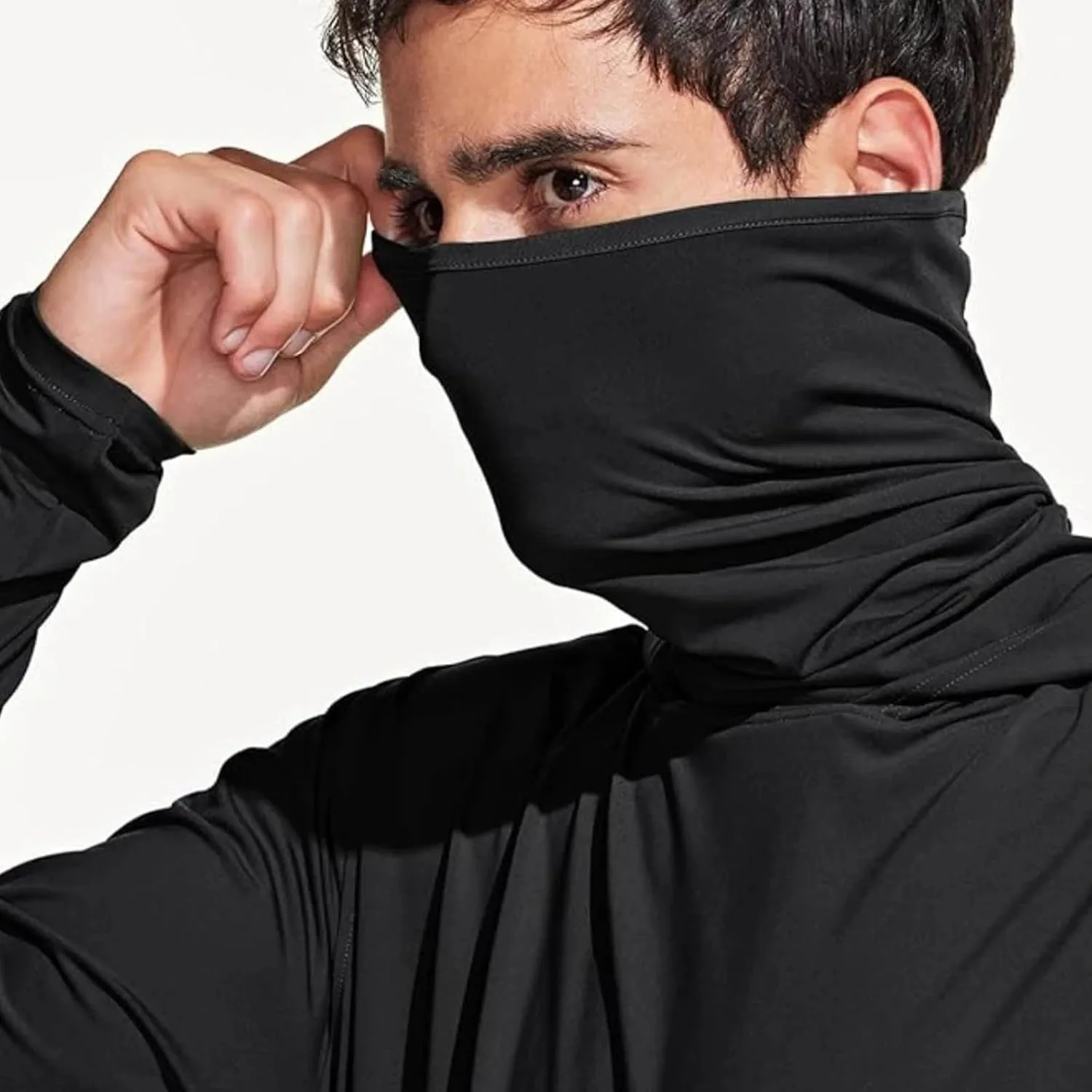 Men's Rash Guard Sun Hoodie with Mask UPF 50  Long Sleeve Shirt Outdoor Lightweight Quick Dry Hooded Fishing Shirt