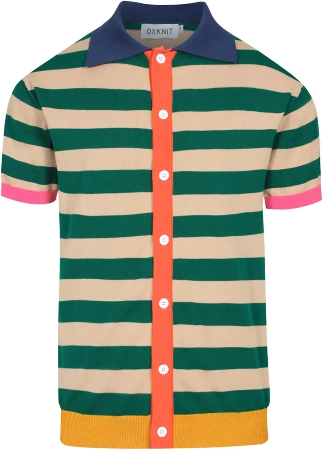 Men's Retro Stripes Knitted Polo Shirt, 1960s Mod Style Vintage Polo Cotton Shirt with Button