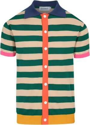 Men's Retro Stripes Knitted Polo Shirt, 1960s Mod Style Vintage Polo Cotton Shirt with Button