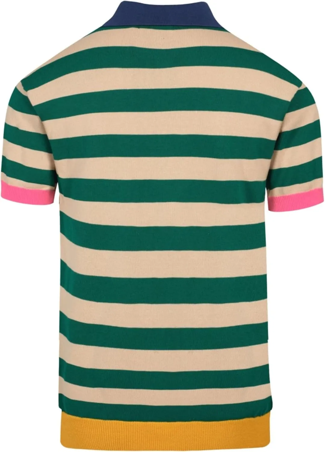 Men's Retro Stripes Knitted Polo Shirt, 1960s Mod Style Vintage Polo Cotton Shirt with Button