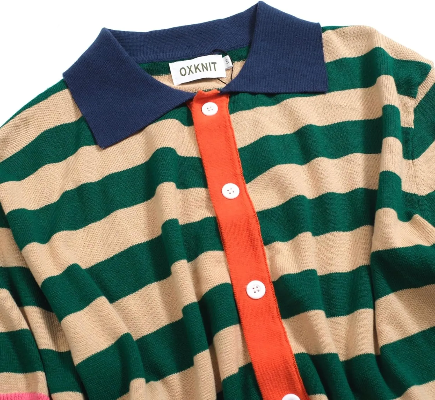 Men's Retro Stripes Knitted Polo Shirt, 1960s Mod Style Vintage Polo Cotton Shirt with Button