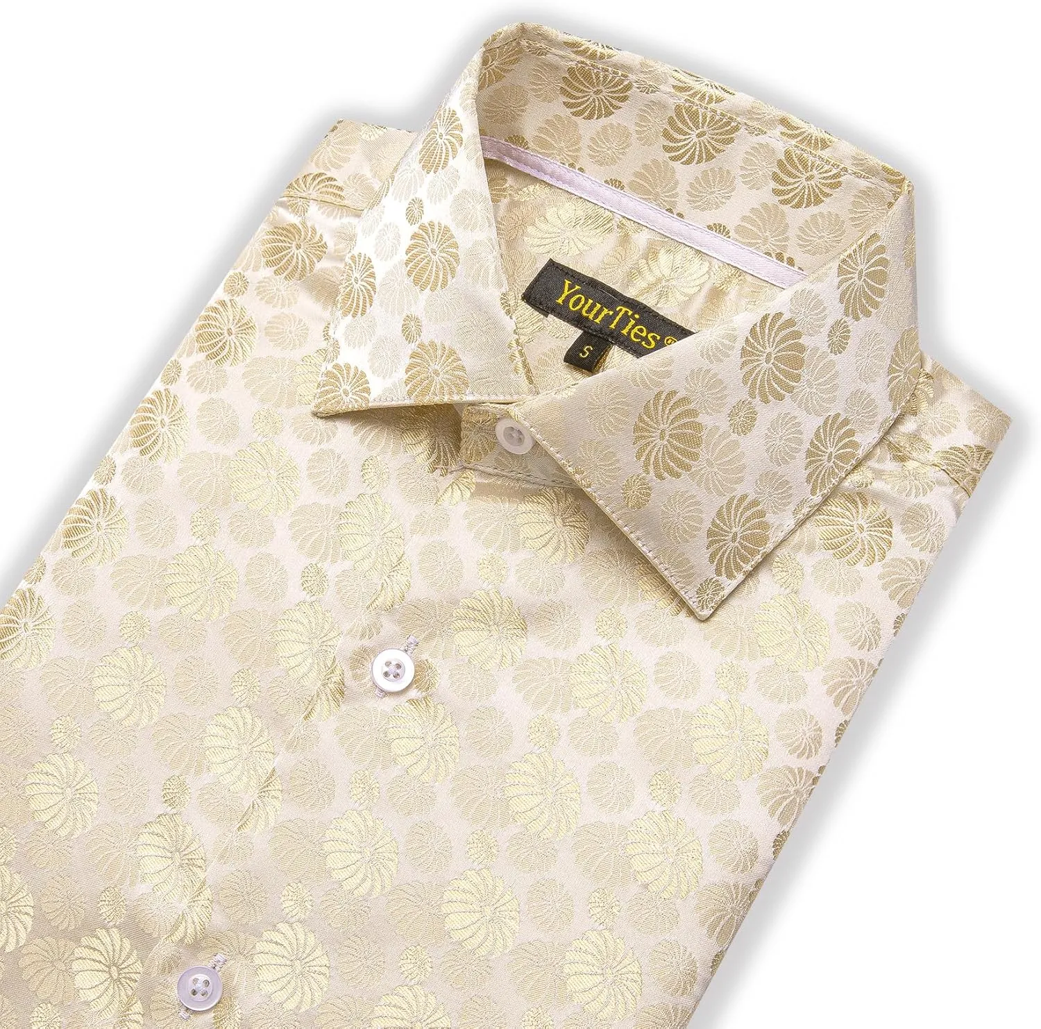 Mens Silk Paisley Dress Shirt Casual Button Down Shirt Long Sleeve Western Floral Shirts Wedding Party Holiday