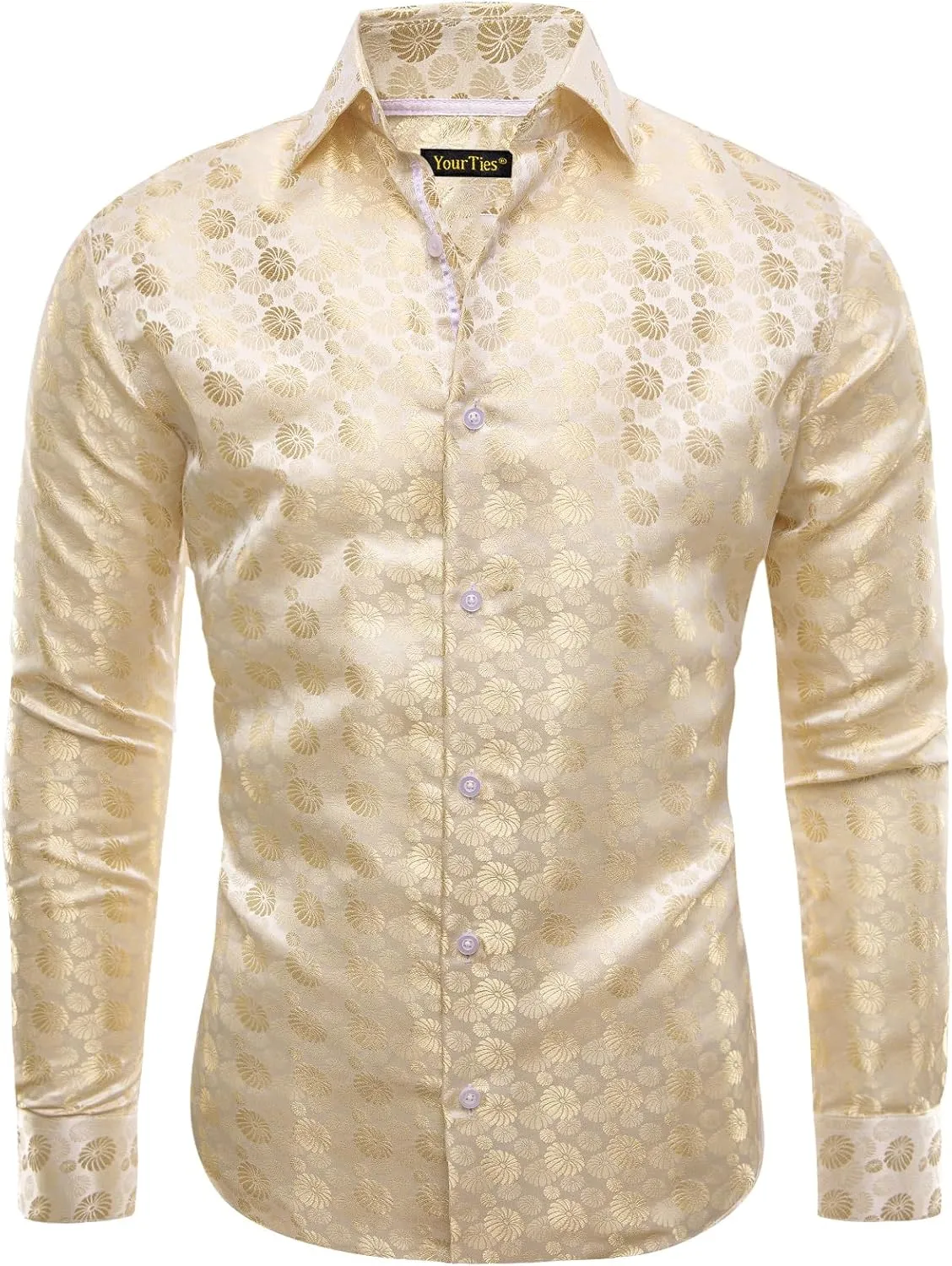 Mens Silk Paisley Dress Shirt Casual Button Down Shirt Long Sleeve Western Floral Shirts Wedding Party Holiday
