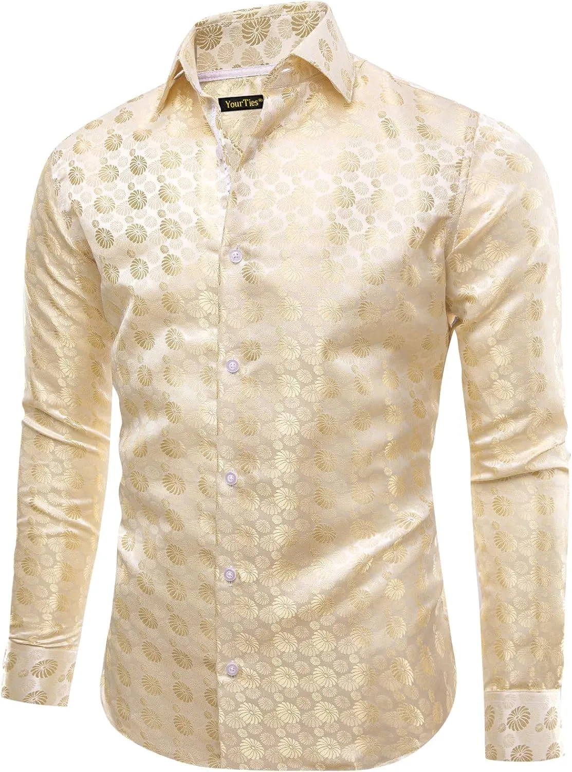 Mens Silk Paisley Dress Shirt Casual Button Down Shirt Long Sleeve Western Floral Shirts Wedding Party Holiday