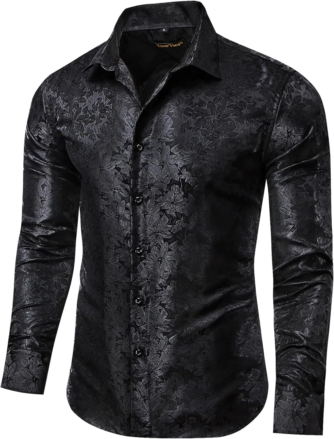 Mens Silk Paisley Dress Shirt Casual Button Down Shirt Long Sleeve Western Floral Shirts Wedding Party Holiday
