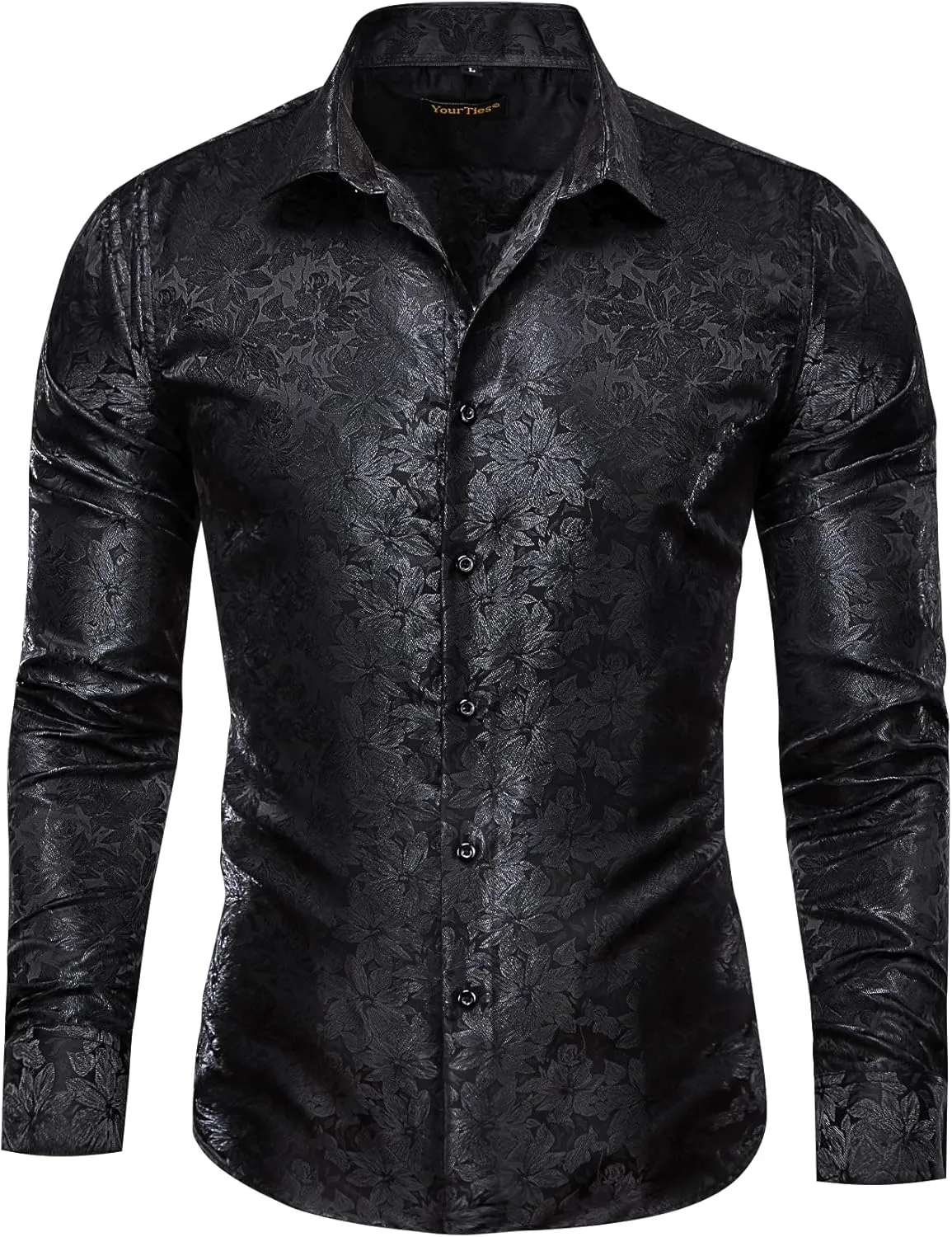 Mens Silk Paisley Dress Shirt Casual Button Down Shirt Long Sleeve Western Floral Shirts Wedding Party Holiday