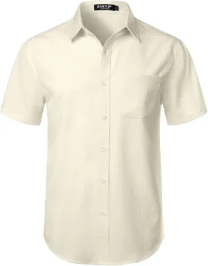 Men's Stretch Wrinkle Free Short Sleeve Texture Shirt Summer Lightweight Button Down Shirts for Beach Vacation