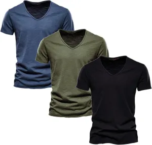 Mens T-Shirts Casual Plain V Neck Short Sleeve Shirts Classic Fit Cotton Undershirts Moisture Wicking Tees for Gym Workout