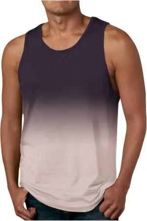 Men's Tank Tops Quick Dry Workout Swim Beach Shirts Sleeveless Shirts for Bodybuilding Gym Fitness Gradient